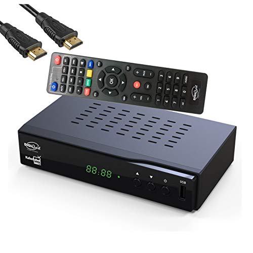 DigiQuest KabelAbel Full-HD Kabelreceiver Digital DVB-C (HDMI,Scart,LAN,USB,Display,Tasten,2in1 Fernbedienung) inkl. HDMI Kabel