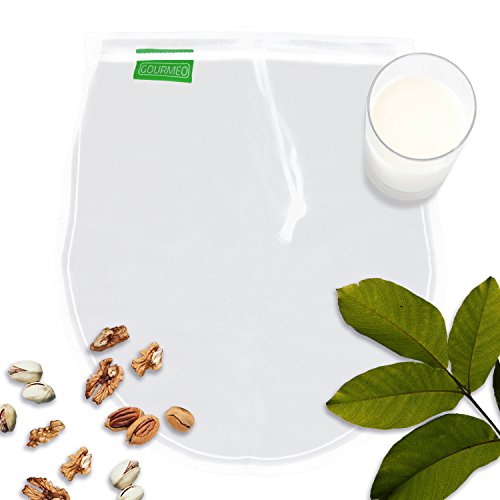 GOURMEO Nussmilchbeutel aus 100% Nylon für vegane Nussmilch & Mandelmilch I 2 Jahre Zufriedenheitsgarantie | Feinmaschiges Filtertuch, Seiher, Passiertuch