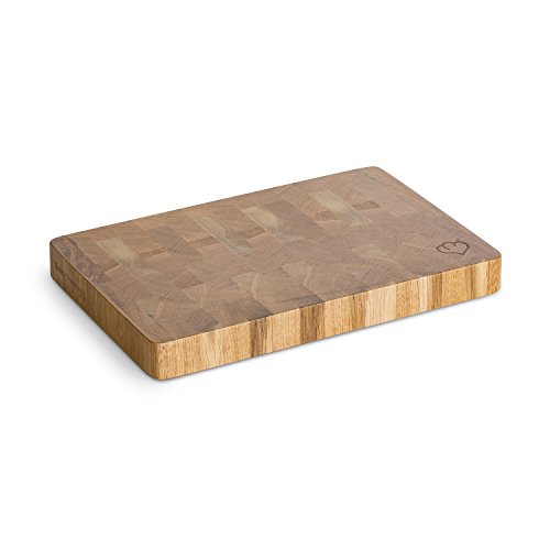 Eichenholz Schneidebrett Erik, Rutschfest dank 4 Schaumstoffstopper, Holzbrett, Küchenbrett aus Stirnholz mit Griffmulde inkl. Pflegehinweis - 20 x 30 x 3 cm