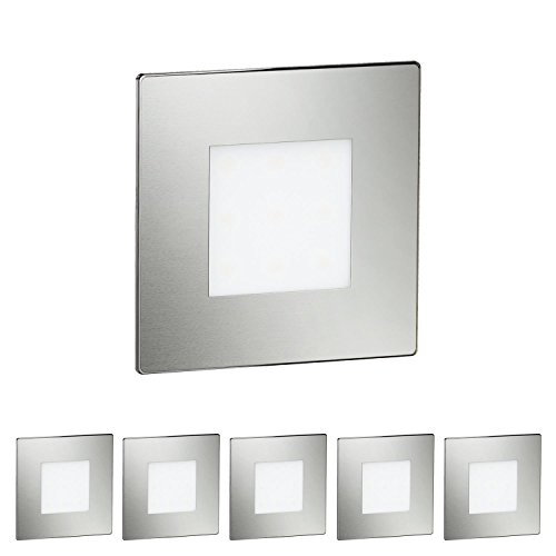 ledscom.de LED Treppen-Licht Stufenbeleuchtung, eckig, 8x8cm, 230V, warm-weiß, 6 Stk.