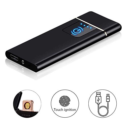 Auratrio USB Feuerzeug aufladbare elektronische Feuerzeug, Touchscreen, Winddichte Flammenlose, Lichtbogen Feuerzeug für Küche, Grill, Kerzen und Zigaretten (Glatt)