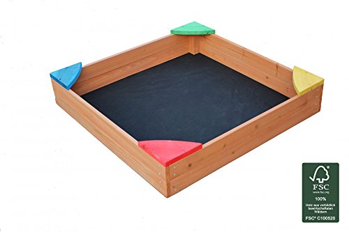 Sandkasten, Sandkiste, Holzsandkasten lasiert mit Bodenplane und Abdeckung