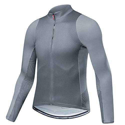 Santic Fahrradtrikot Herren Langarm Radtrikot Winter Fahrradshirt Herren Atmungsaktiv mit Taschen Grau EU XL