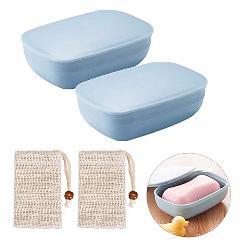 Queta Seifendose, 2 Stück Seifenschalen Box mit Abdeckung and 2 Stück Seifensäckchen Sisa für Badezimmer Reise