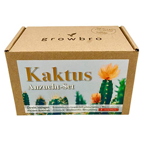growbro Kaktus Kakteen Mischung | Anzuchtset inkl. Sprühflasche | Geburtstagsgeschenk, Sukkulenten, Geschenke für Frauen & Männer, Gastgeschenk, Zimmerpflanzen, Cactus