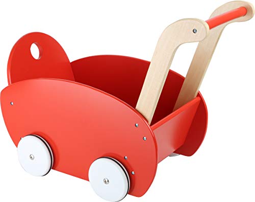 Small Foot 10025 Puppenwagen aus Holz, solide Ausführung, Kindergartenstärke, mit leiser Gummibereifung