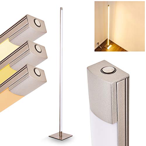 LED Stehleuchte Playa – Moderne Stehlampe aus Metall in Nickel matt mit geradem Lampenschirm – Bodenlampe im außergewöhnlichen Design– 3000 Kelvin – 800 Lumen – mit Touchdimmer am Gehäuse