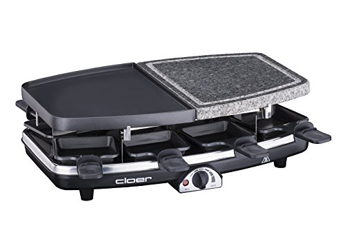 Cloer 6435 Raclette mit Naturstein / 1200 W / 8 antihaftbeschichtete Raclettepfännchen