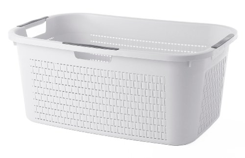 Sundis Wäschekorb 'Country' in weißer Rattan Optik - stabiler Kunststoff Wäschesammler, 40Liter - leichte Wäschetruhe mit guter Belüftung - angenehmes Tragen der Wäschebox - 59 x 39 x 25.2 cm - weiß