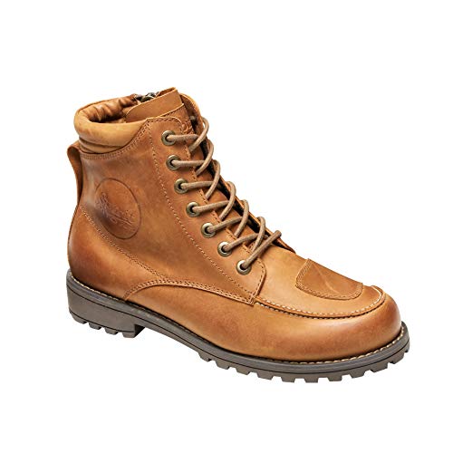 Spirit Motors Motorradschuhe, Motorradstiefel kurz Urban Lederschuh 3.0 mit Zipper, atmungsaktives Innenfutter, Knöchelschutz, Schaltverstärkung,Braun,42 EU