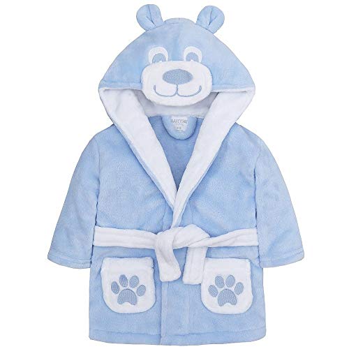 Baby Bademantel Kinderbademantel für Jungen in blau mit 3D Teddy Motiv kuschelweich
