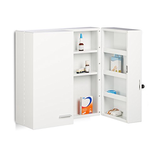 Relaxdays Medikamentenschrank XXL Premium Abschließbar 2-Türig, 11 Fächer HxBxT 53 x 53 x 20 cm Medizinschrank, weiß