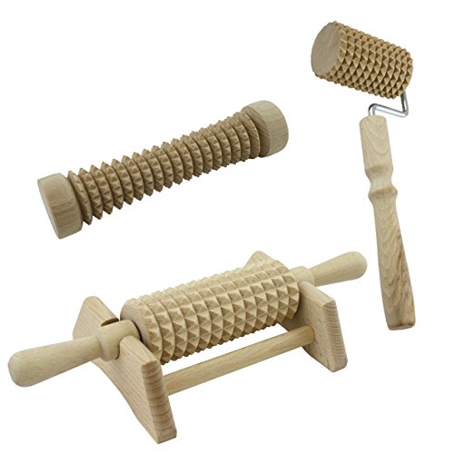 3 tlg. Lantelme 4802 Holz Massageroller Set Massage / Wellness Rollen / Roller für Fuß und Körper