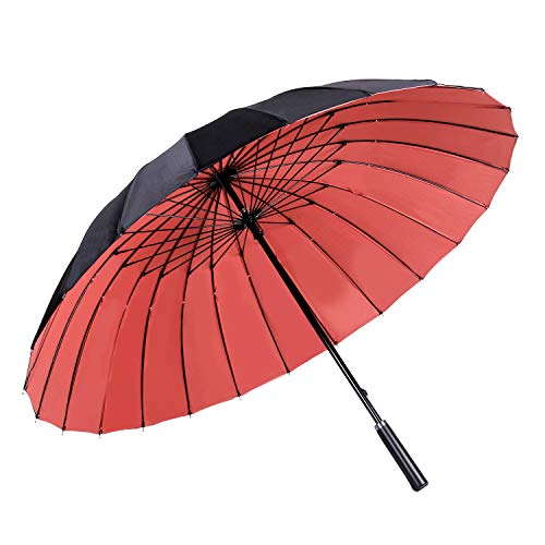 ThreeH Doppelter Baldachin Regenschirm Groß Golfschirm Automatik Wasserabweisend Sturmfester Stockschirm KS12,Pink