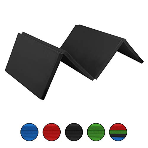 ALPIDEX Klappbare Leichtschaum Turnmatte 240 x 120 x 5 cm RG 18 mit Klettecken 3fach klappbar mit Antirutschboden, Farbe:schwarz