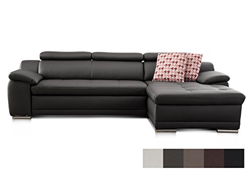 CAVADORE Ecksofa Aniamo mit XL-Longchair Rechts/Inkl. Verstellbarer Kopfteile und Wellenunterfederung/Sitzecke für Wohnzimmer in Kunstleder / 270 x 165 x 80 / Kunstleder Schwarz