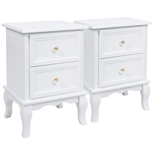 Songmics 2 Nachttische mit 2 Schubladen weiß, Nachtschrank Kommode Ablagetisch RDN012