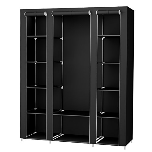 SONGMICS XXL 175 x 150 x 45 cm Stoffschrank Kleiderschrank Faltschrank mit Kleiderstange Schwarz LSF03H