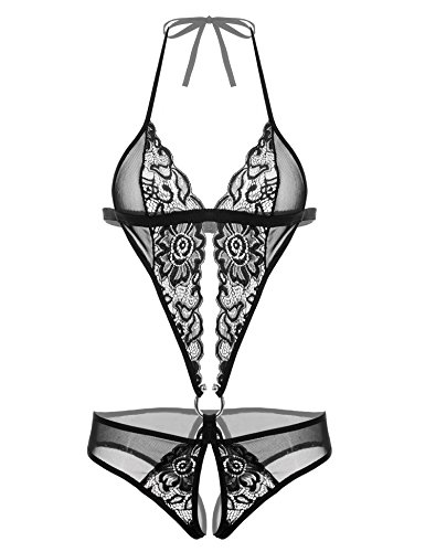 Damen Sexy Spitze Nachthemd Negligee Nachtwäsche Bodysuit Morgenmäntel Schlafanzüge Chemise Dessous Set Reizwäsche Babydoll Bodysuits Lingerie Spitzenkleid Damenwäsche erotik Schwarz, Gr.-M