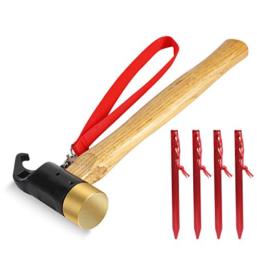 TAGVO Camping Kupferhammer mit 4er Pack Zeltpflock, robuster Holzhammer für den Außenbereich gegen Rost für große Zeltpflockenzieher