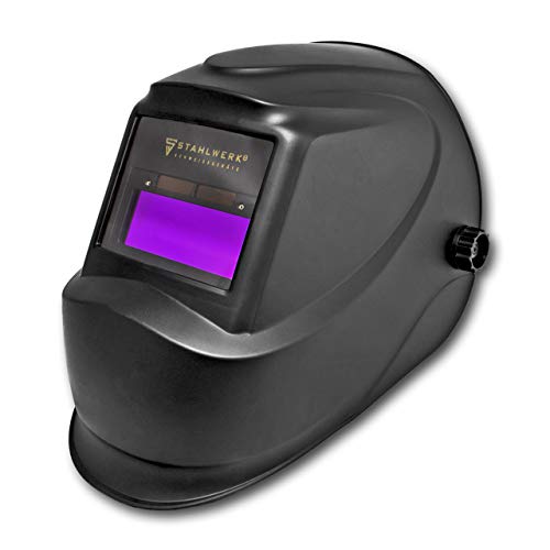 STAHLWERK ST-400M Automatik Schweißhelm vollautomatisch abdunkelnd, großes Sichtfeld + inkl. 5 Ersatzscheiben & Aufbewahrungstasche, schwarz matt