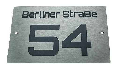 Hausnummernschild Hausnummer Edelstahl Design mit Wunschnummer & Straßenname