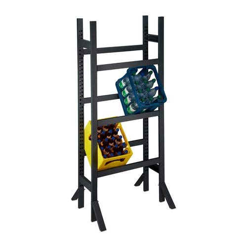 Relaxdays Kistenregal L, 3 Getränkekisten, Wandhalterung, Edelstahl, Kastenständer