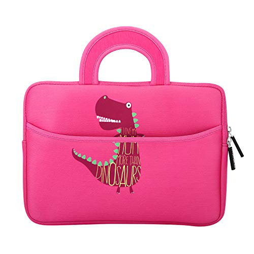 MoKo Universal Sleeve Hülle für 7-8 Zoll Amazon Tablet, Portable Neoprene Tasche für Fire HD 8 Kids Edition, Fire 7 Kids Edition 2017, Fire HD 8, Fire 7 2017, Kindle E-Reader, Dinosaurier Rosa