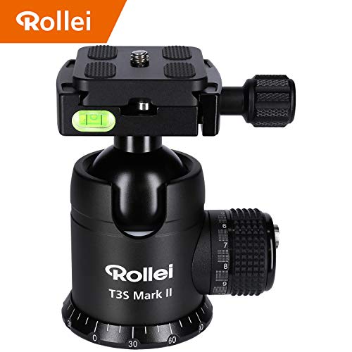 Rollei T3S Mark II - professioneller 360 Grad Kamera Stativ Kugelkopf mit Friktion, 20KG Tragkraft, Skalierung für Panorama Aufnahmen,2 Wasserwaagen, inkl Arca Swiss kompatibler Schnellwechselplatte