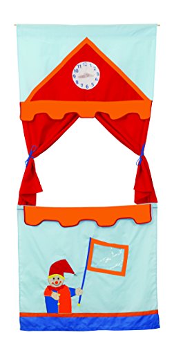 roba Tür Kasperletheater, platzsparendes Kinder Puppentheater inkl, 6 Handpuppen, Kaspertheater zum Aufhängen mit Stoffbespannung