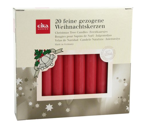 Eika 10243505 Baumkerzen durchgefärbt rot, 20er Pack 10,5cm x 1,25 cm