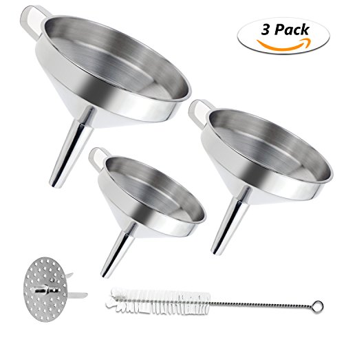 Philonext Edelstahl Trichter, Kitchen Strainer Trichter Set, 3 Stück Edelstahl Trichter Filter Set mit Griff & abnehmbarem Sieb für die Übertragung von flüssigen Zutaten, trockenen Zutaten und Pulver