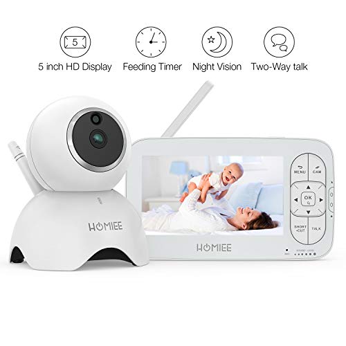 HOMIEE Babyphone mit Kamera, Video Babyphone, Baby Monitor, mit Temperatursensor, Schlaflieder, Nachtsicht, Gegensprechfunktion
