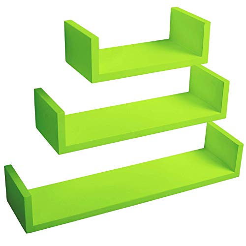 WOLTU RG9239gn Wandregal U Form CD DVD Regal Bücherregal 3er Hängeregal grün