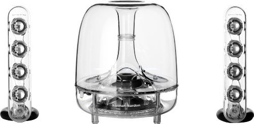 Harman/Kardon Soundsticks III LED Desktop Soundsystem Lautsprechersystem mit Zwei 'Sticks' Satellitenlautsprechern und Aktivem Subwoofer für Geräte mit 3,5mm Aux Kompatibilität - Transparent