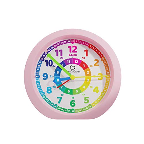 Honey's Heaven Kinderwecker ohne Ticken - für Jungen und Mädchen - Lernwecker Lernuhr Weckuhr Kinderuhr Quarzwecker Snooze Analog Quartz Wecker (pink)