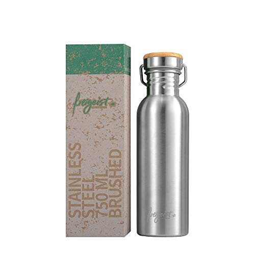 freigeist Trinkflasche Edelstahl 750 ml einwandig | Sportflasche BPA-frei dicht | Auslaufsichere Outdoorflasche mit Bambusdeckel (matt)