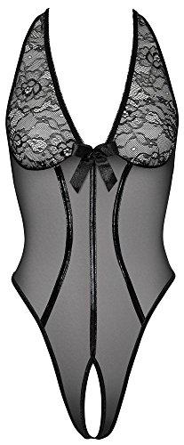 Orion Body - ouvert Reizwäsche für Frauen mit schwarzer Spitze, verführerischer Bodysuit mit Schleife und Öffnung im Schritt, eleganter Dessous-Body (XL)