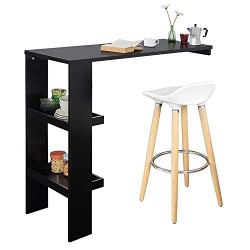 SoBuy FWT55-SCH Design Bartisch Stehtisch Bartresen Bistrotisch Esstisch Küchenbartisch mit 2 Regalfächern schwarz BHT ca.: 120x106x45cm