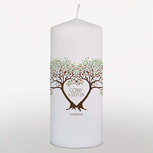 Hochzeitskerze mit Namen und Datum Grün, Traukerze Hochzeit, Hochzeitskerze Lebensbaum, Weiß