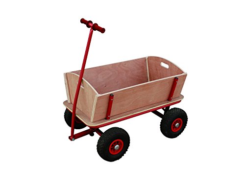 Bollerwagen mit Tragkraft 100 kg, Holz-Seitenwände und Boden, Metallrahmen mit Pulverbeschichtung, Transportwagen, Handwagen aus Holz, 10 Zoll Gummi-Reifen, Izzy Sport