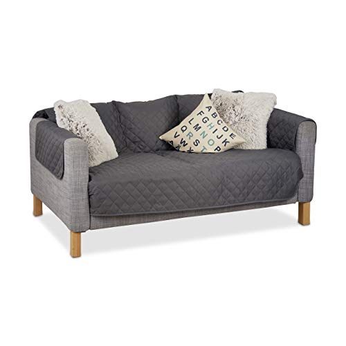 Relaxdays Sofaschoner 3 Sitzer, Wasserabweisender Überwurf, schützt vor Tierhaaren und Flecken, waschbar, gesteppt, Grau