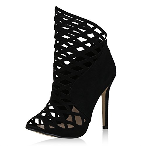 SCARPE VITA Damen Schaftsandaletten Cut Out Sandaletten Stiletto High Heels 163981 Schwarz 38
