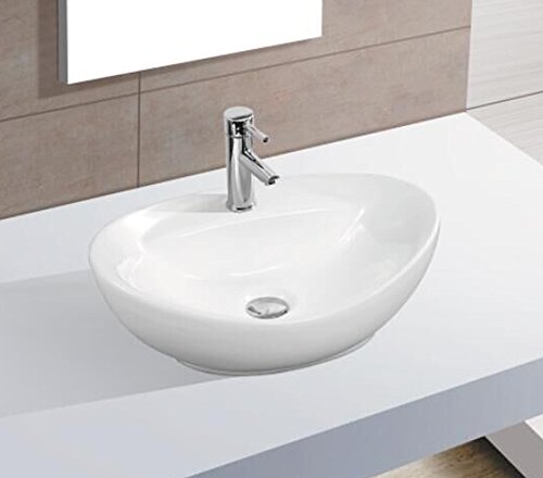 Keramikwaschbecken klein oval weiß Aufsatz Waschbecken Keramik 40,5 x 33x14,5 cm