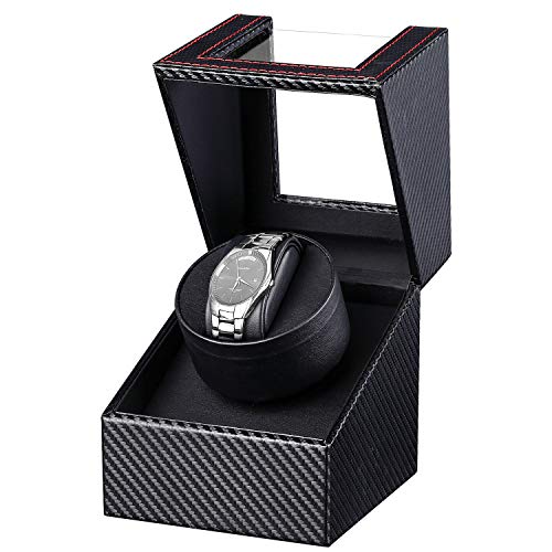 Automatische Uhrenbeweger Box, Gifort Single Uhrenbeweger PU Leder Uhrengehäuse mit leisem Motor, Batteriebetrieb oder Netzteil
