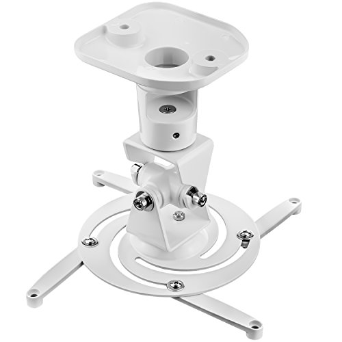deleyCON Universal Beamer / Projektor Deckenhalterung / +-25° Neigbar - 360° Schwenkbar - bis 15Kg - Deckenabstand 225mm - Kabelführung - Weiß
