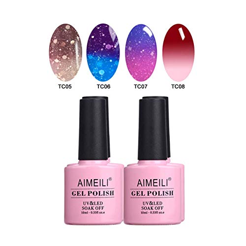 AIMEILI UV LED Thermo Gellack mehrfarbig ablösbarer Temperatur Farbwechsel Nagellack Chameleon Gel Polish Set - 4 x 10ml - Kit Nummer 11