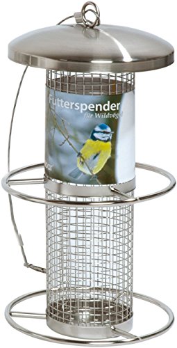 dobar 10041 Futterspender für Vögel mit Edelstahlgitter, Futterstation-Futtersäule für Wildvögel Anflugsringen, 14 x 14 x 26 cm, metall