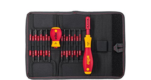 Wiha Schraubendreher und Bit Set slimVario (41231), 18 tlg., in Tasche, Schraubenzieher Griff VDE mit Bits für Elektriker, inklusive Griff, Schlitz/ Phillips/ Pozidriv/ TORX/ Innensechskant