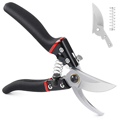 LeaderPro Gartenschere Mattierter Griff Baumschere Hochwertige Stahl-Klingen Rebschere Länge 20.5 cm Pflanzenschere Rosenschere Schwarz/Rot